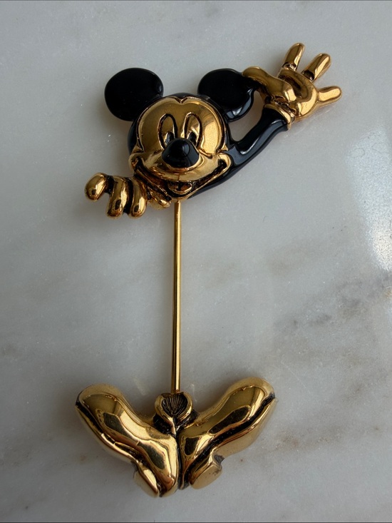 Napier Jewelry - Vintage Disney Napier Waving Mickey Mouse Gold & Black Lapel Pin